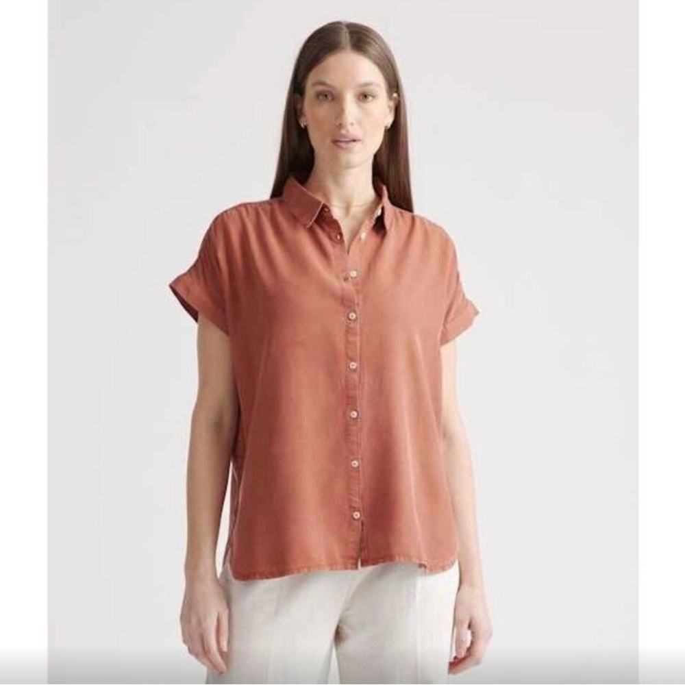 Quince Rust Short-Sleeve Button-Down Shirt